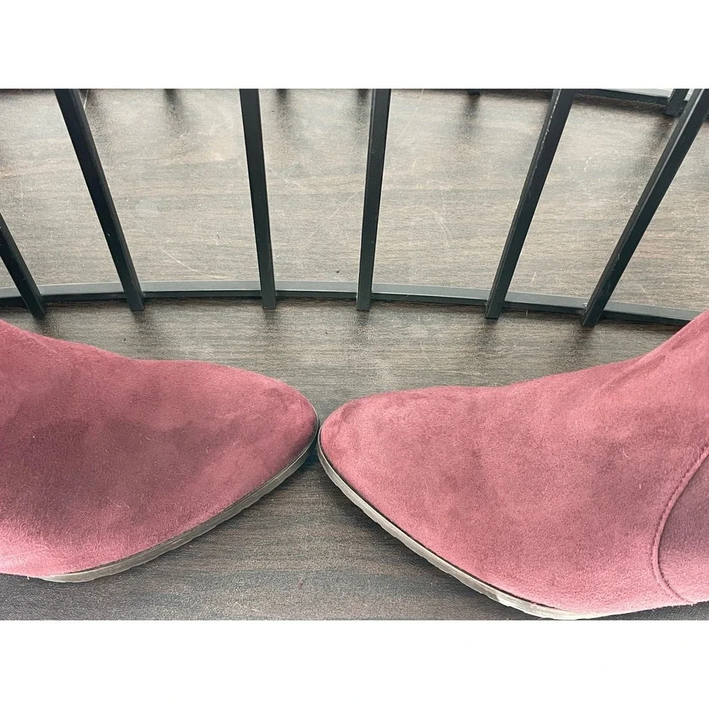 LK Bennett Plum Suede Over Knee Boots sz 39 8.5 Italian Leather Lined Wedge Heel